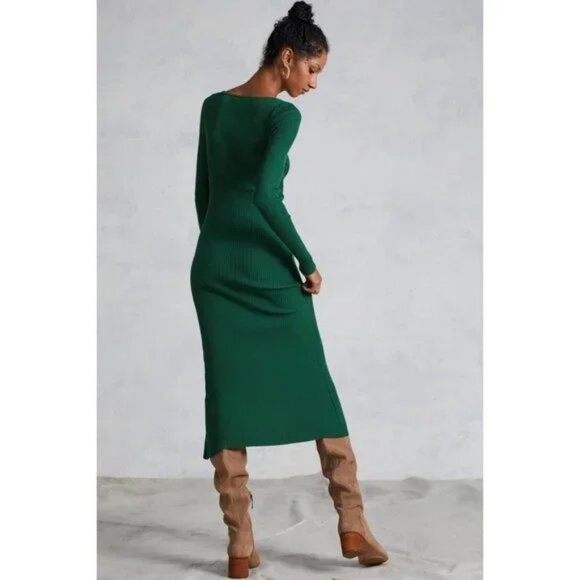 (New without tags) Anthropologie Seamed Knit Midi Dress, green, size M - Picture 2 of 2
